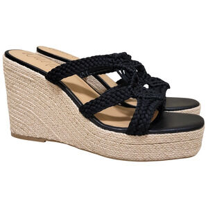 Wild Pair Women Wedge Heel Espadrille Slide Sandal Cally Size US 11M Black